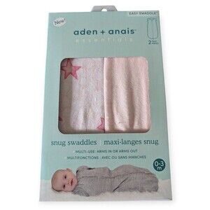 Aden + Anais Essentials Soft Swaddles Two Pack 0-3 Months Swaddle Pink Stars New